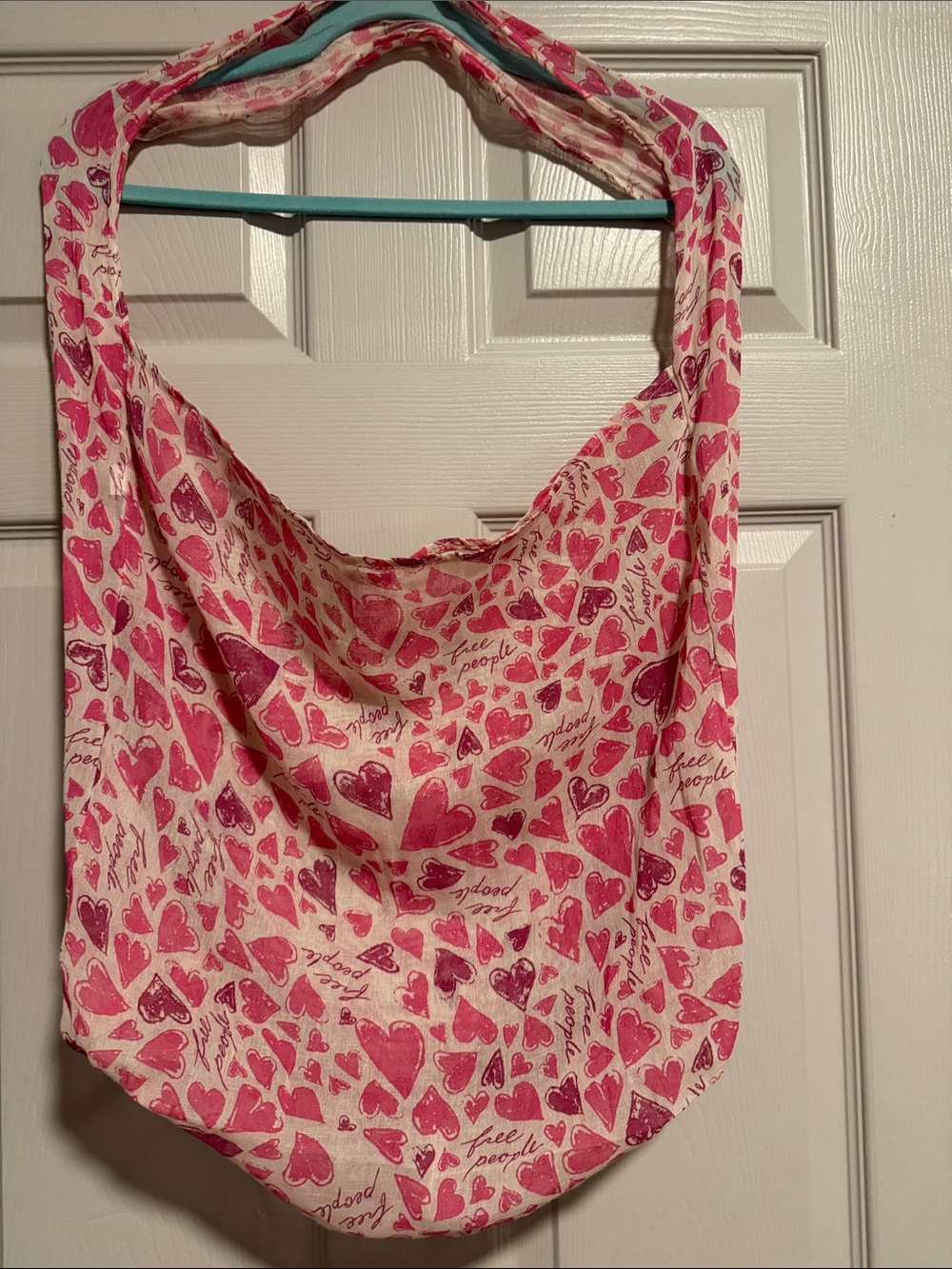 Free People Pink Heart-Print Shoulder Hobo Bag